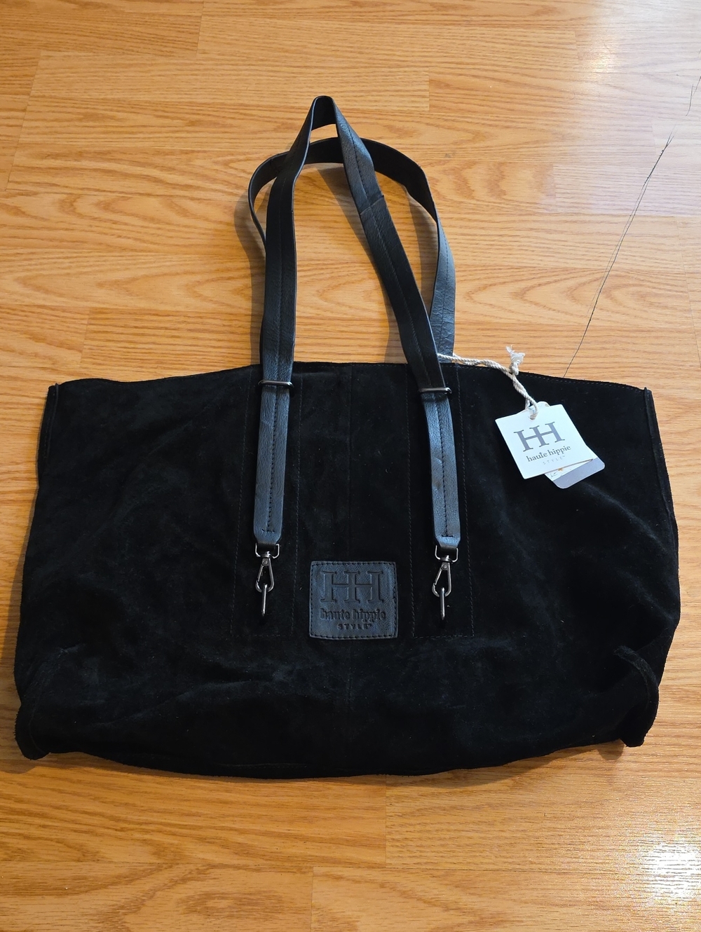 Haute Hippie Black Suede Tote with Leather Straps